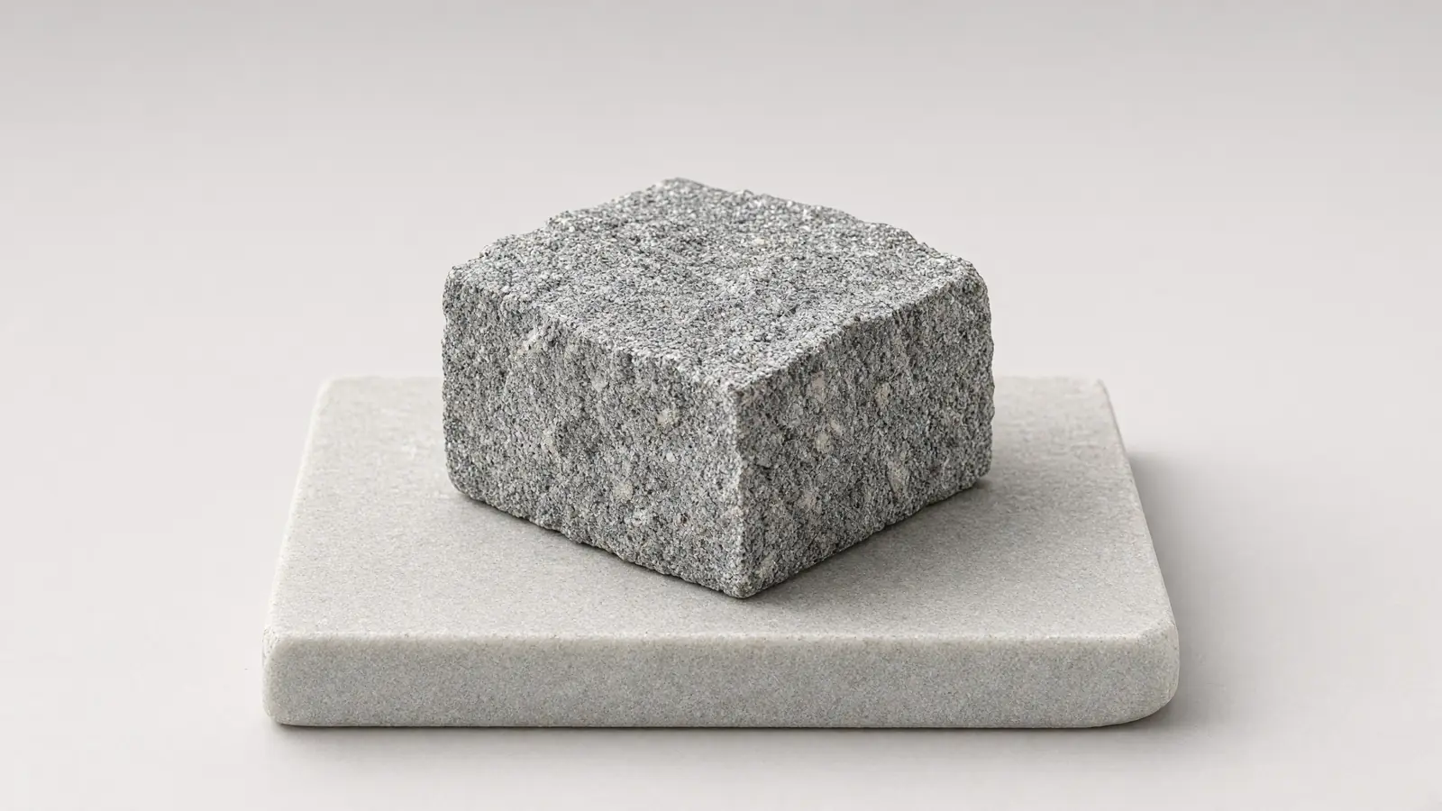 A silver granite sett on a pale stone plinth