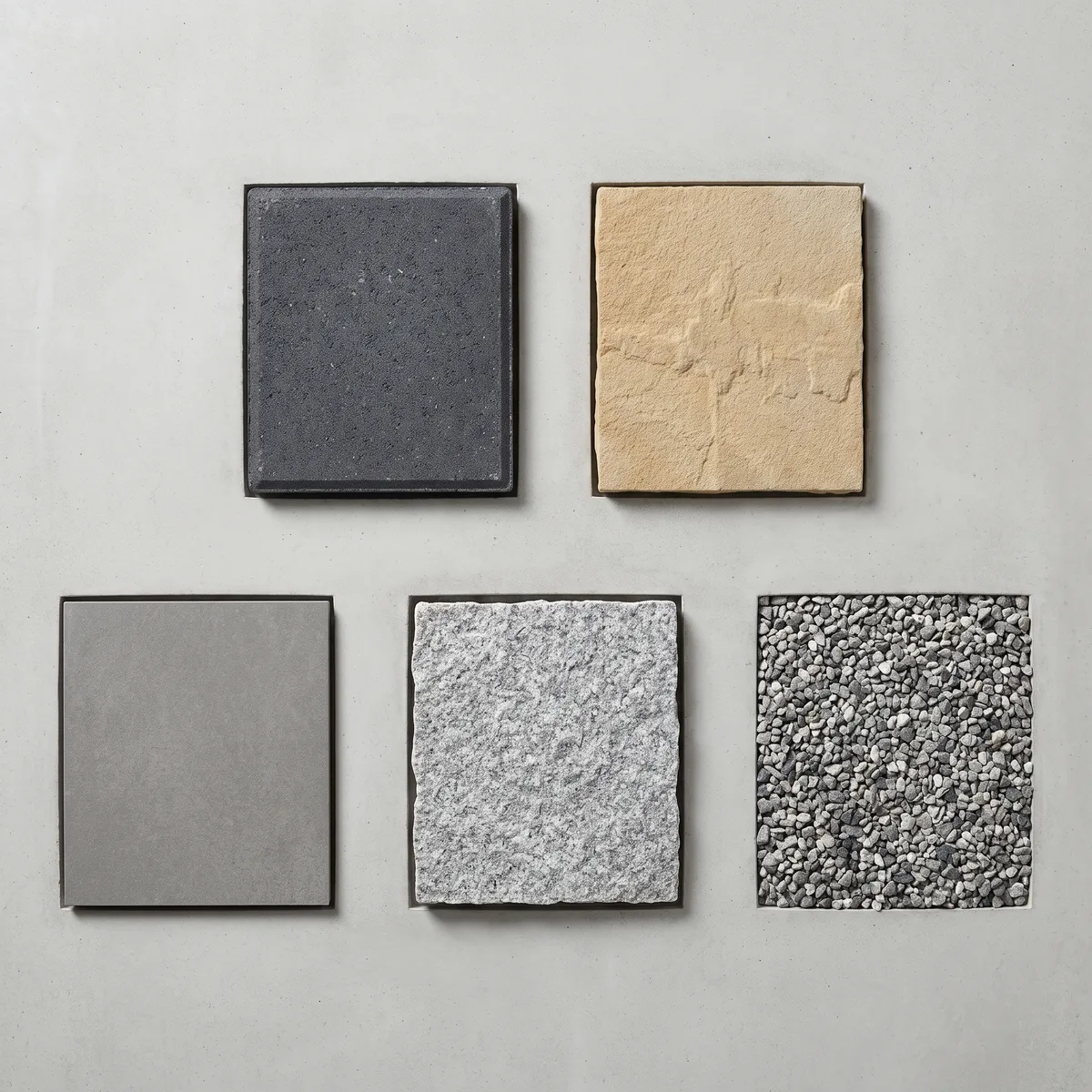 Paving samples arranged on a material board
